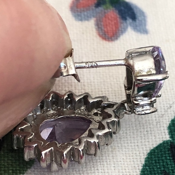 Sterling Silver 925 Purple and Clear Stone Dangle Earrings - Picture 7 of 16